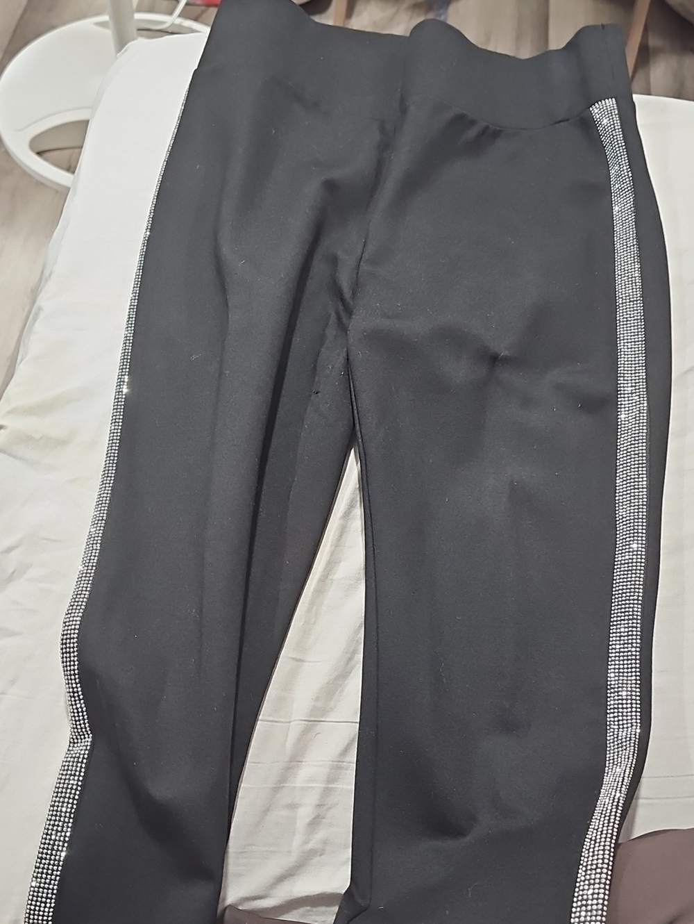 Black Womans Pants with Side Rhinestone Trim